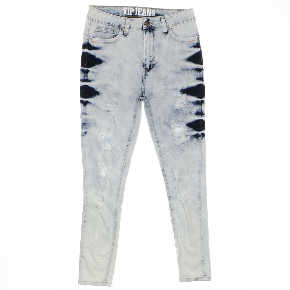 VIP Skinny Jeans Size 13 Juniors Distressed Blue Lightweight Stretch 30 x 27.5